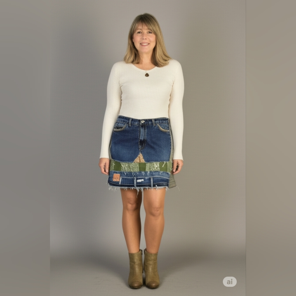 Upcycled Molly Made It Blue & Green Jeans Skirt For Any Age